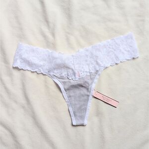 Victoria's Secret The Lacie Lace-Waist Cotton Thong Panties M New